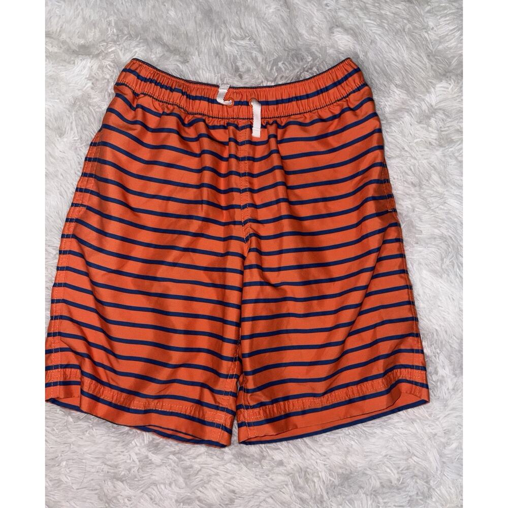 Hanna Andersson Boys 150 Orange & Blue Striped Swim Trunks. Grt Shape, Cute